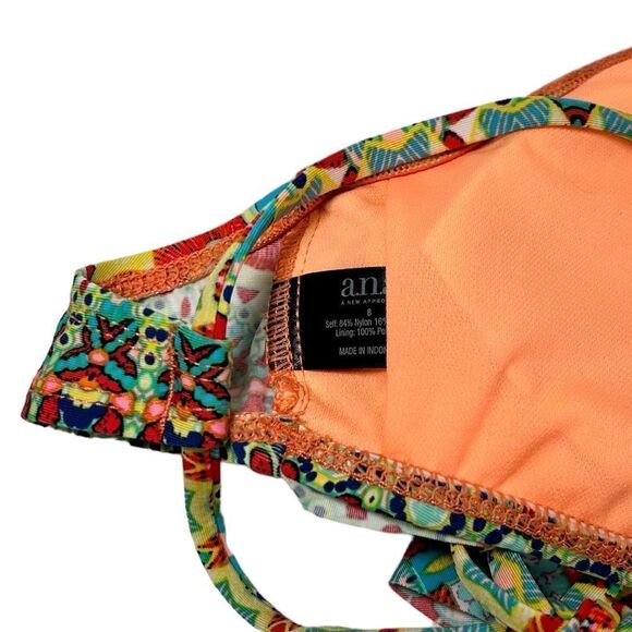 a.n.a Colorful Tribal Print Bikini High Neck Flowy Ruffle Two Piece Swimsuit - Picture 8 of 9